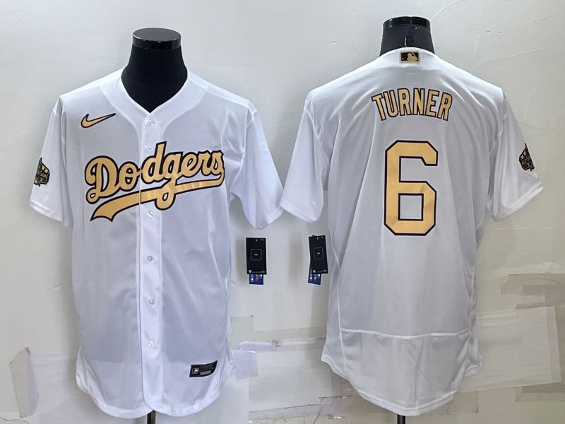 Men Los Angeles Dodgers 6 Turner White 2022 All Star Elite Nike MLB Jersey